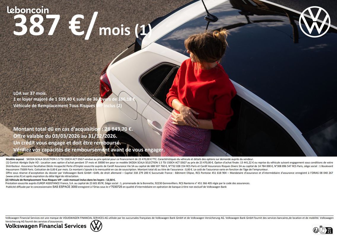 SKODA Scala 1.5 TSI Evo 2 150 ch DSG7 ACT Selection (image 2)