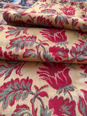 Rideau cretonne rouge antique Français tissu coton imprimé