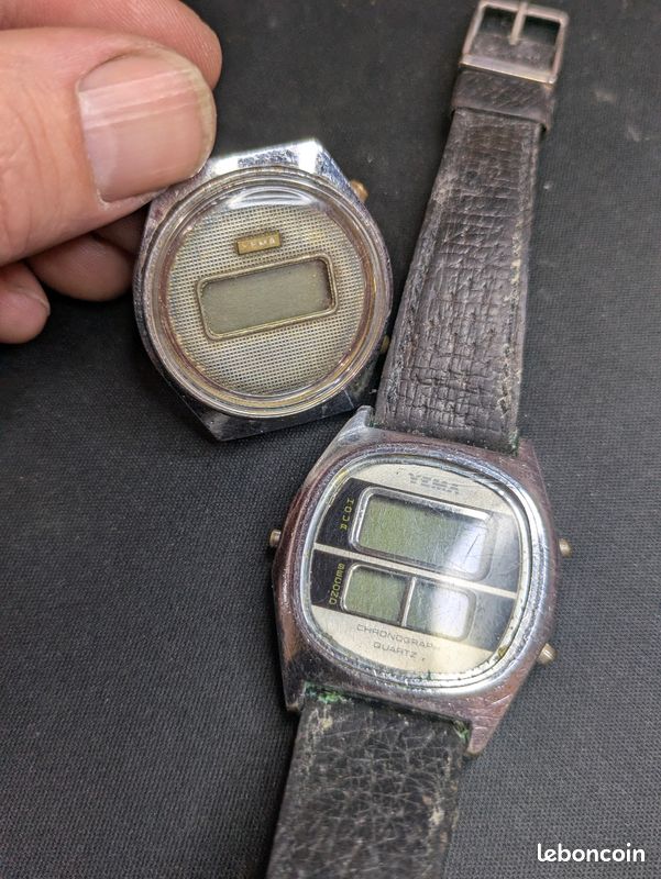 Montre Vintage Yema Chronographe LCD Quartz Digital - état Moyen, Bouton Manquant, Affichage Bloqué