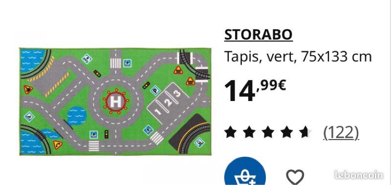 Tapis De Jeu IKEA STORABO Avec Véhicules En Bois LILLIBO – Neuf – Lavable En Machine