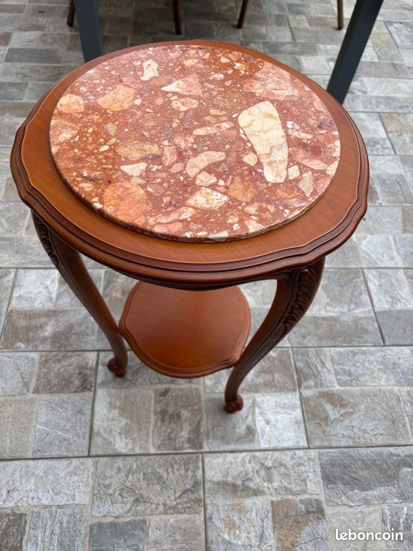 Guéridon Bas XIXe Bois Sculpté Doré à L'or Fin, Dessus Marbre Rosé, Style Empire