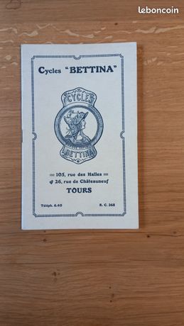 Ciclismo - VP 142 VELO CATALOGUE AVEC PRIX CYCLES BETTINA TOURS INDRE Et Loire Annee 1930 1940 2116481718