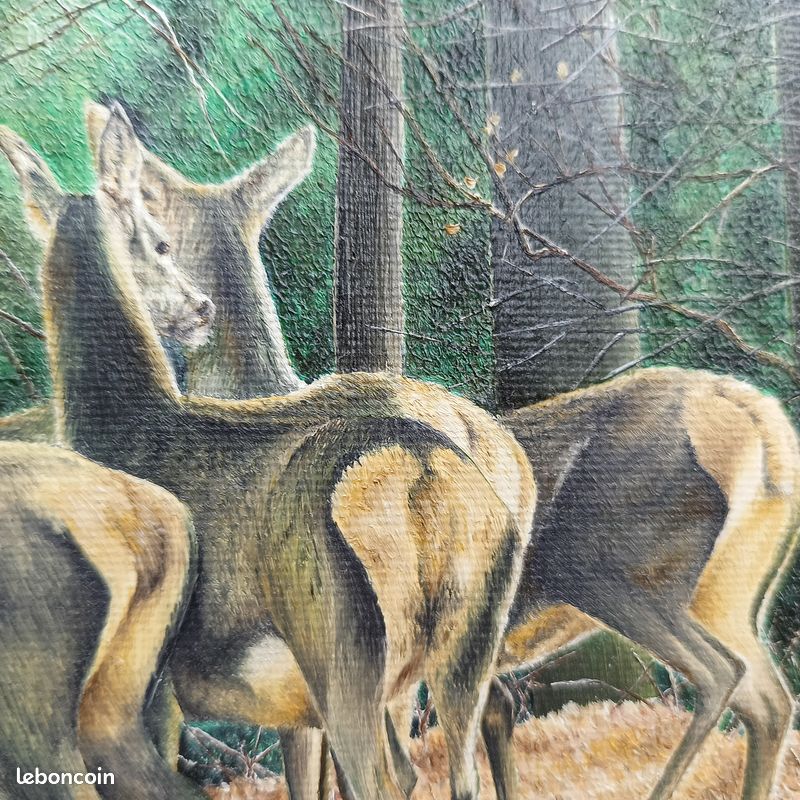 Tableau d'art animalier Huile sur toile sujet : Cerf Harde - Vente d'atelier (image 4)