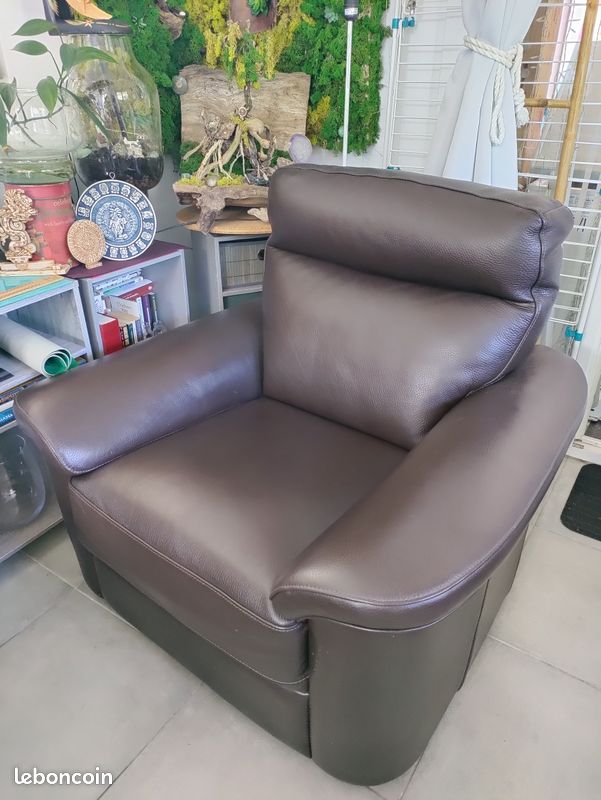 Fauteuil cuir marron (image 1)