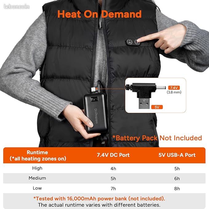 Mincoo Gilet Chauffant Électrique 16000mAh – 3 Températures, Unisexe, Lavable, Pour Ski, Moto, Pêche, Randonnée