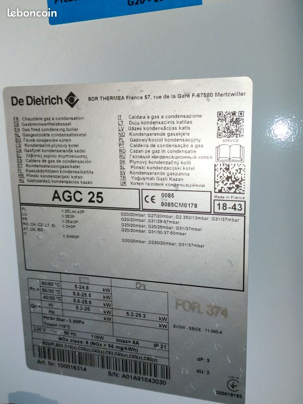 Chaudière gaz à condensation De Dietrich Modulens G AGC25 chauffage seul 25kw. Un circuit plancher chauffant et un circuit radiateurs (image 4)