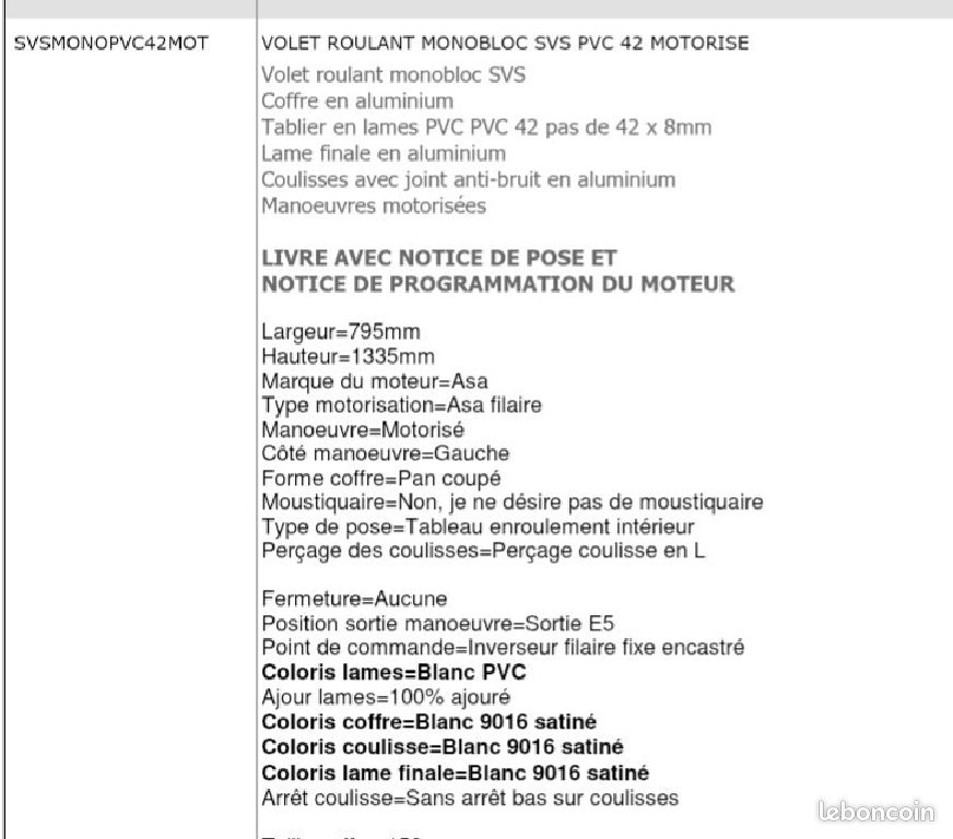 2 Volet roulants NEUFS - Motorisé filaire - Vendus cause erreurs de mesures (image 2)