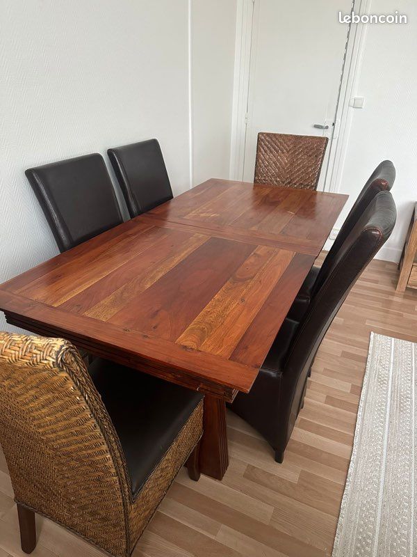Table bois exotique extensible + 6 chaises (image 2)