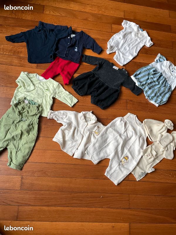 Lot 11 vetements taille 1 mois fille et 2 en 3 mois : cyrillus, jean bourget, DPAM, gap (image 1)