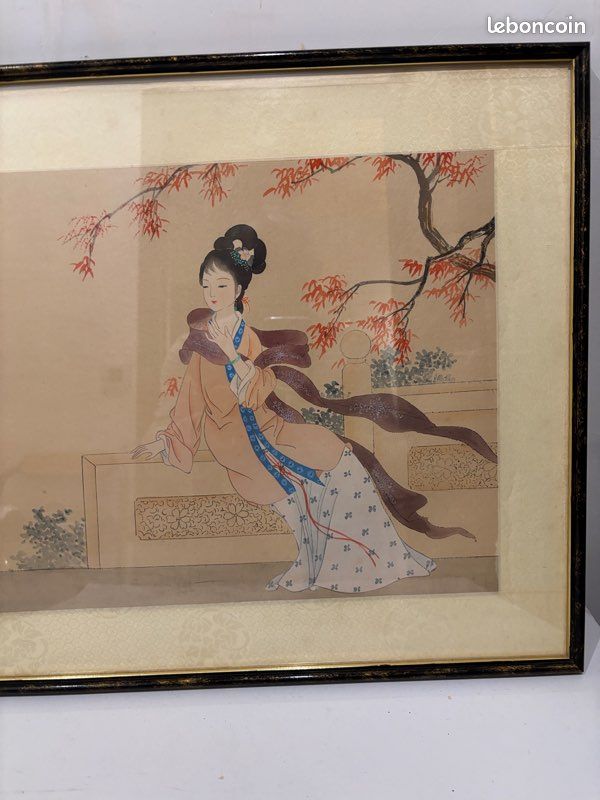 Tableau Original Fu Xuequn - Dame Chinoise - Peinture Acrylique Sur Toile