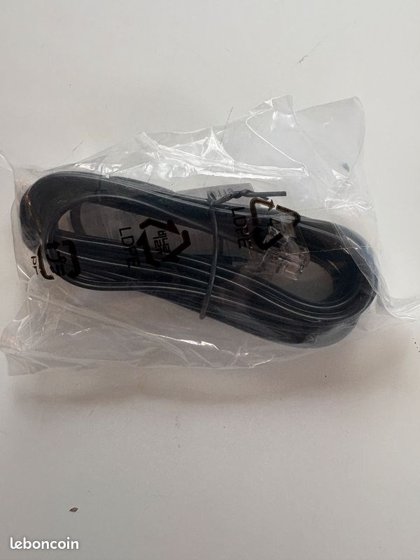 Câble RJ11 mâle/mâle 2m noir - Parfait pour téléphone/ADSL (image 2)