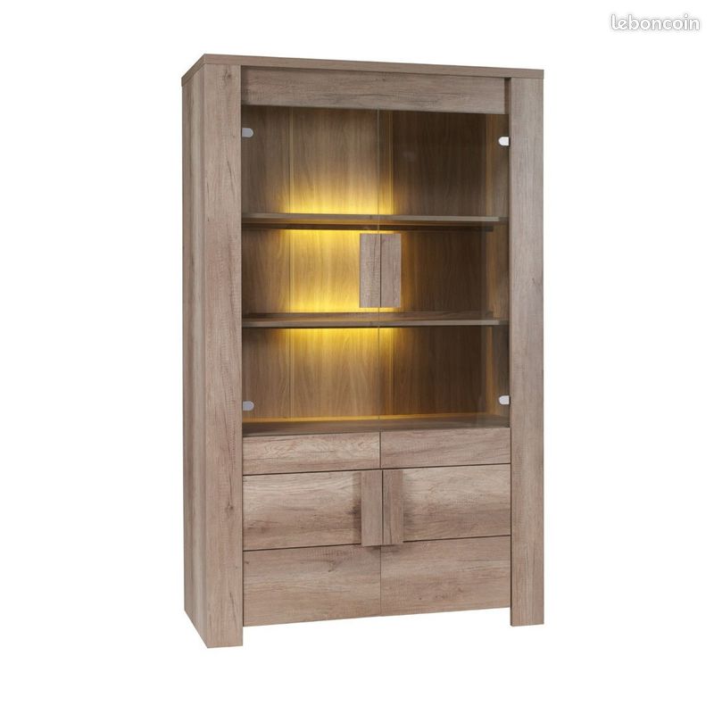 Vitrine 4 portes FARRA coloris chêne (image 1)