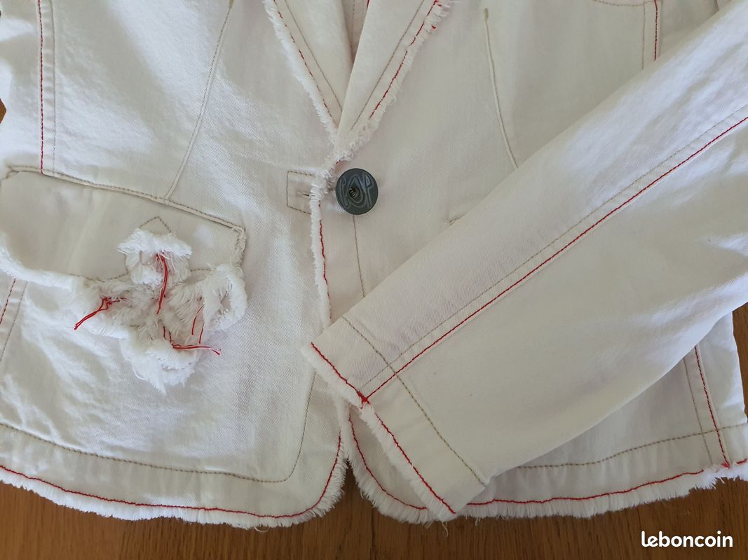 326-Veste jeans blanc liseré rouge Cop Copine T40 (image 7)