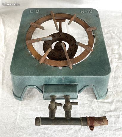 Réchaud à Alcool Ancien L'Esperanto - Fonte émaillée Bleue - Outil Vintage Déco