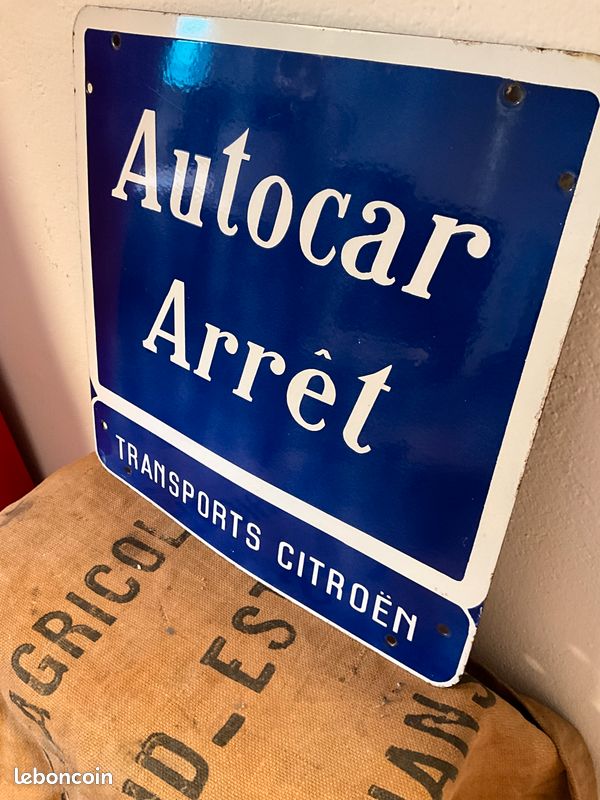 CITROËN « Arrêt d'Autobus » : Plaque émaillée ovale bombée. Émaillerie