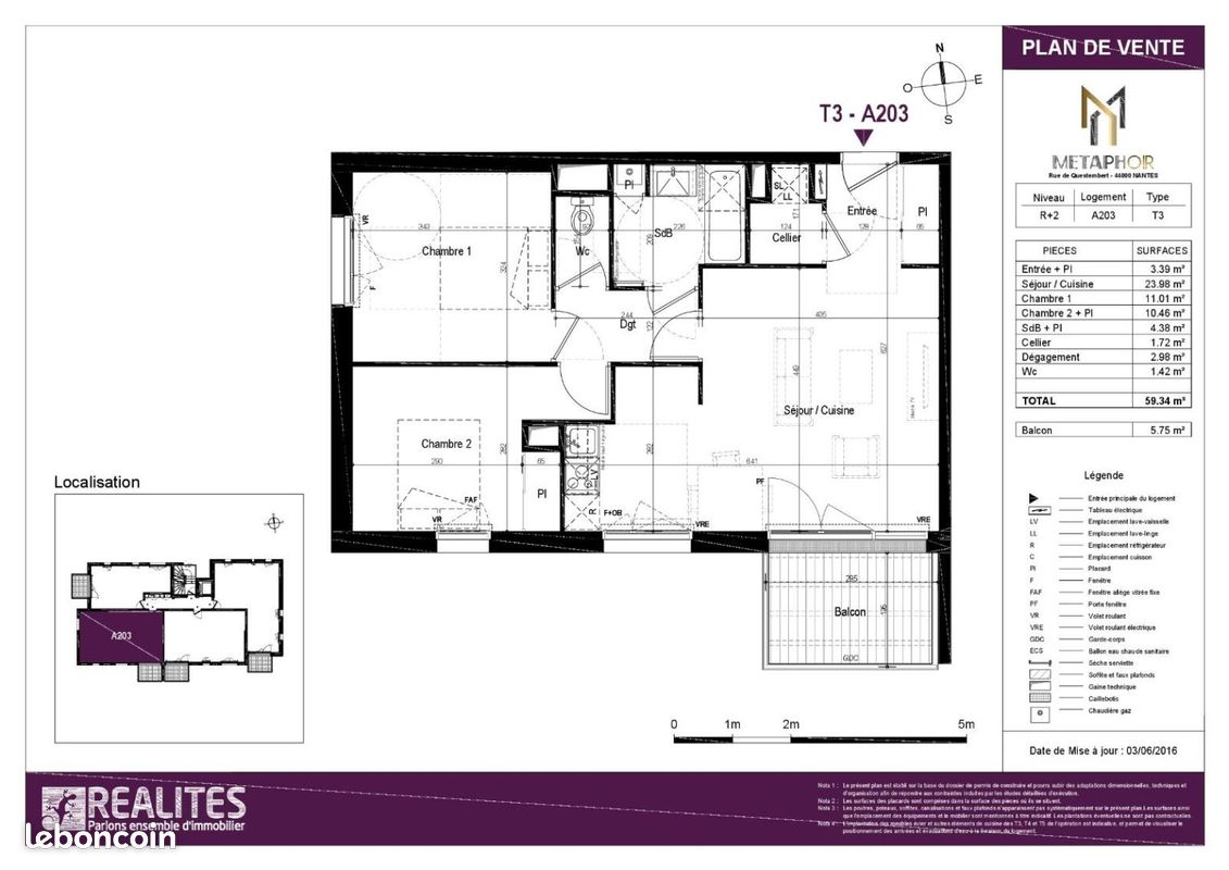 Appartement 3 pièces 59 m² · à Nantes · 59 m² · 764 €/mois
