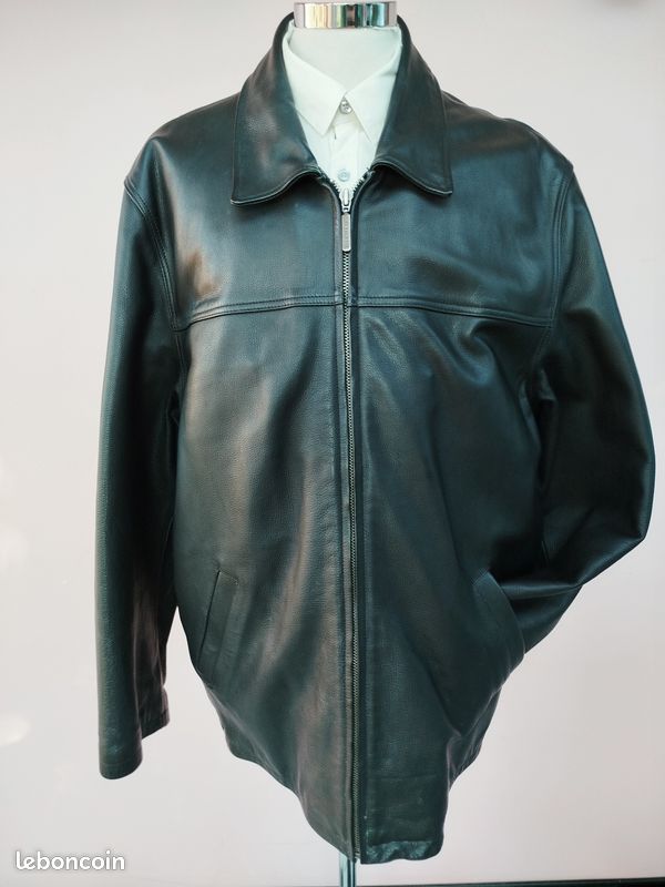 Manteau En Cuir Véritable Chevignon - Taille XL, Noir, Occasion En Très Bon état