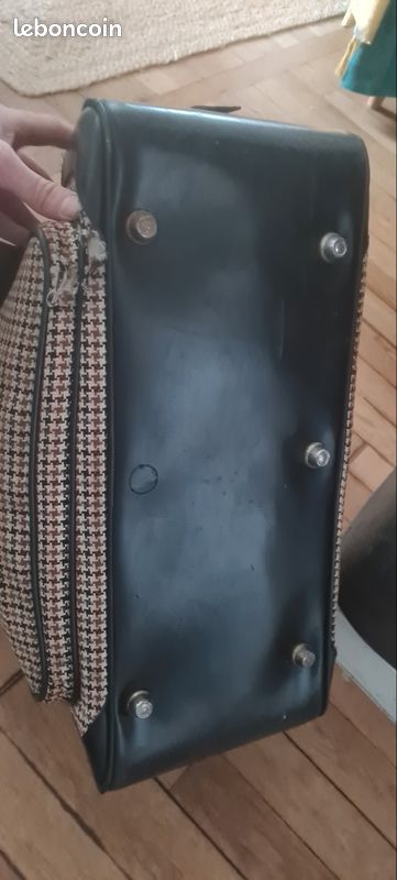 Sac De Voyage Vintage Années 50 - Cuir Et Toile Marron - Bandoulière - Pour Homme - Style Rétro