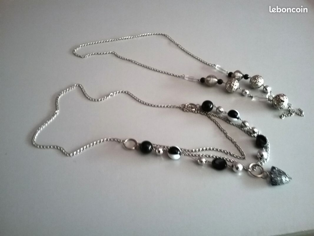 Lot De 2 Colliers Sautoirs Bi-matière Deux Couleurs - Bleu, Style Bohème, Neufs étiquetés