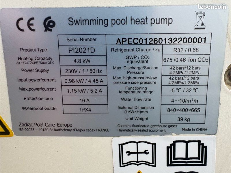 Pompe à chaleur piscine ZODIAC 6,7 kW – Très bon état (image 3)