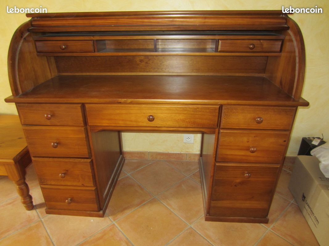 Bureau cylindre en pin + chaise (image 2)