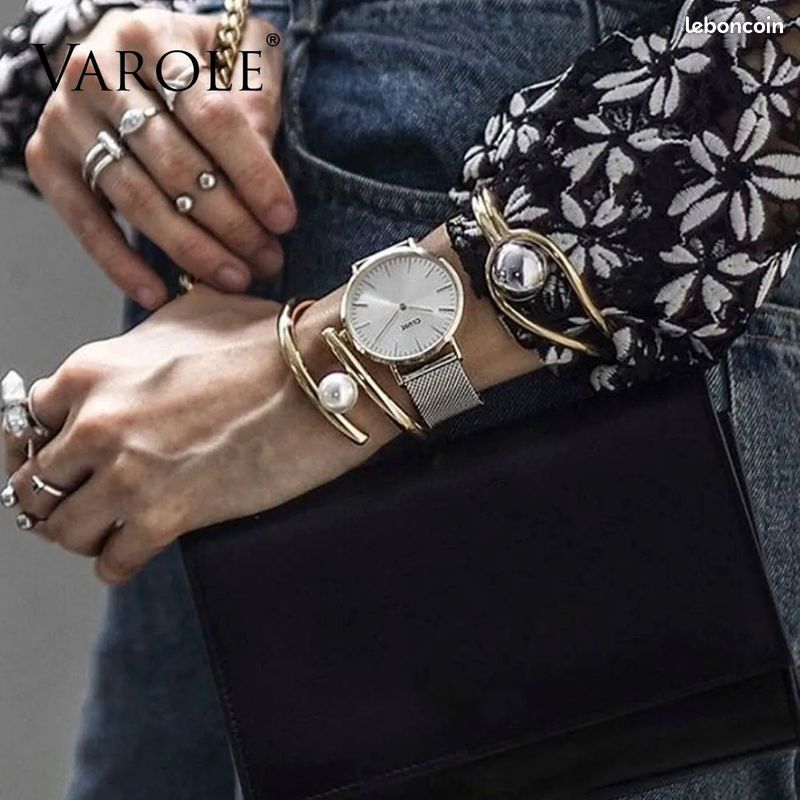 Bracelets élégant de manchette en perles pour femmes, ligne simple