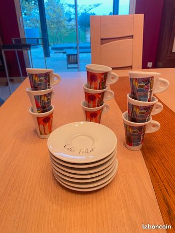 Lot De 4 Tasses à Café Folliet Avec Soucoupes - Porcelaine - Style Bistrot / Bar - Neuf