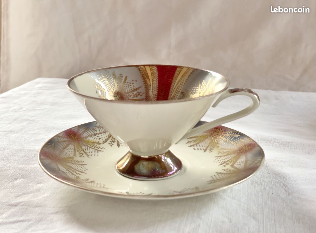 Trio de tasses et soucoupes sur piédouche 1950 porcelaine - Bavaria Elfenbein- (image 5)
