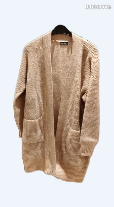 Joli gilet long rose pâle chiné t unique état neuf Vêtements