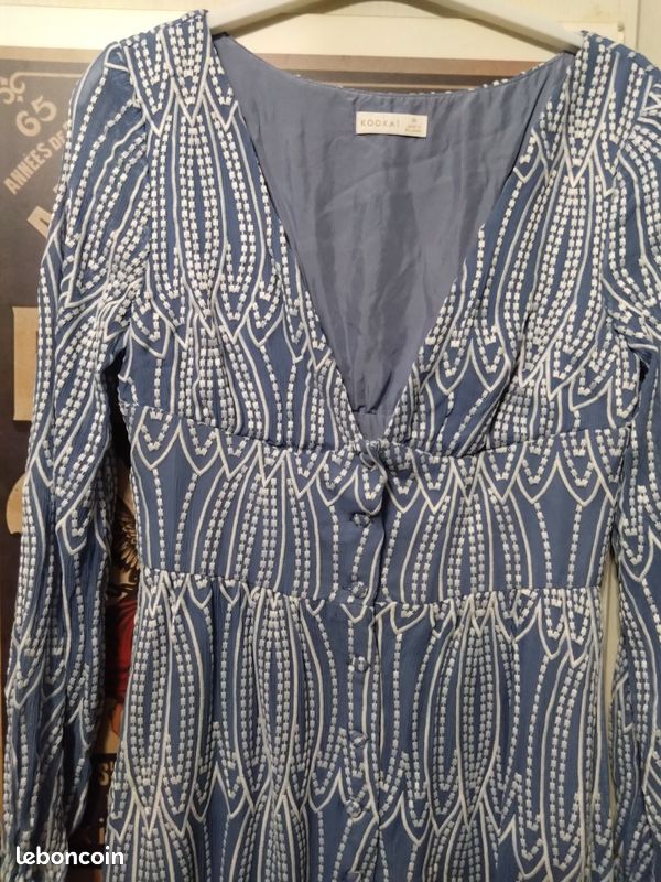 Robe longue Kookaï bleue soie manches longues taille 38 bohème chic (image 2)