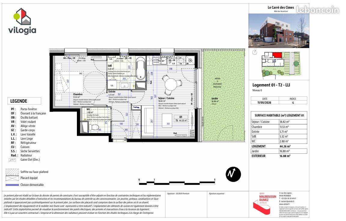 Appartement 2 pièces 44 m² · à Lille · 44,4 m² · 841 €/mois