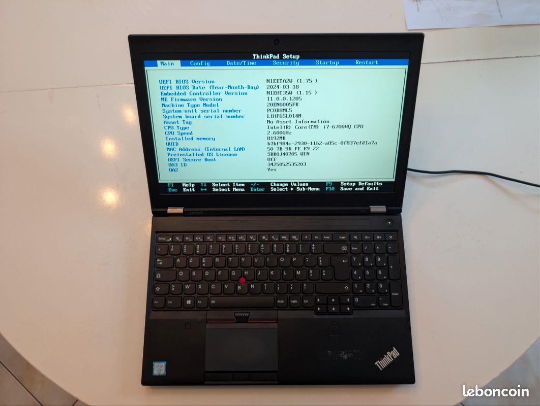 Lenovo P50 Reconditionné – I7-6820HQ, 16Go RAM, 250Go SSD, Quadro M1000M, 15.6" W10