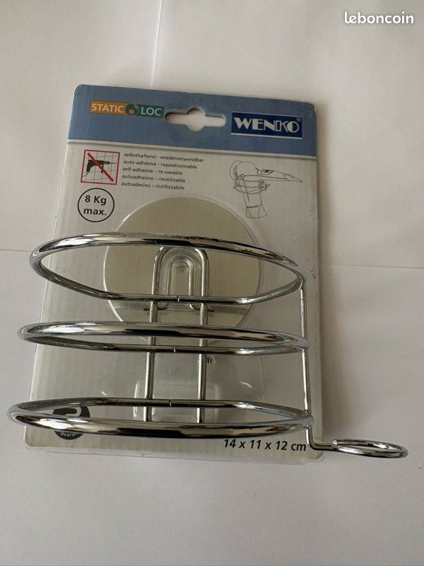Porte sèche-cheveux inox sans perçage (image 1)