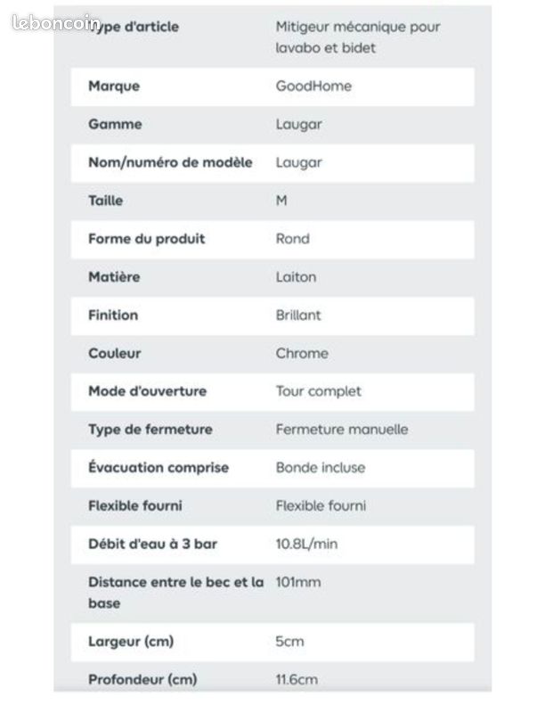 Mitigeur de lavabo chromé Laugar (image 3)