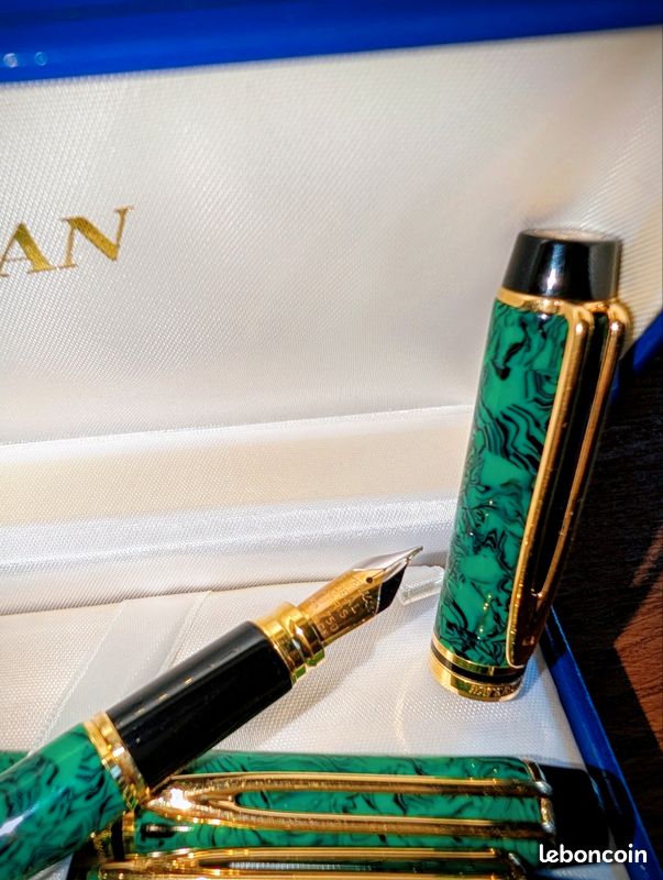 Stylo Plume Waterman Man 200 Vert Marbré - Plume En Or Massif 18 Carats, Occasion De Prestige