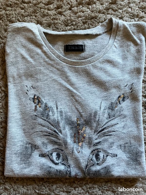 T-shirt IKKS Garçon - Gris Chiné - Taille 10 Ans - 100% Coton - Occasion TBE
