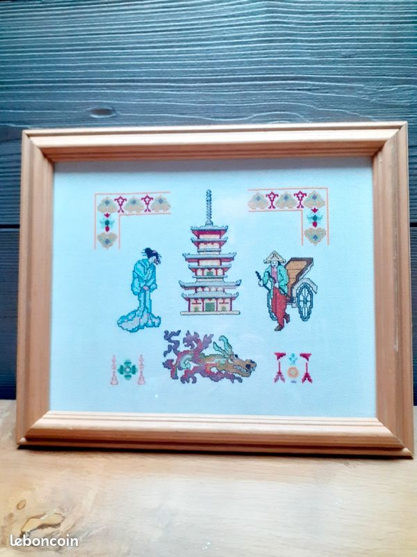 Modèle de point de croix d'été, Tableau de point abstrait, Ensemble de