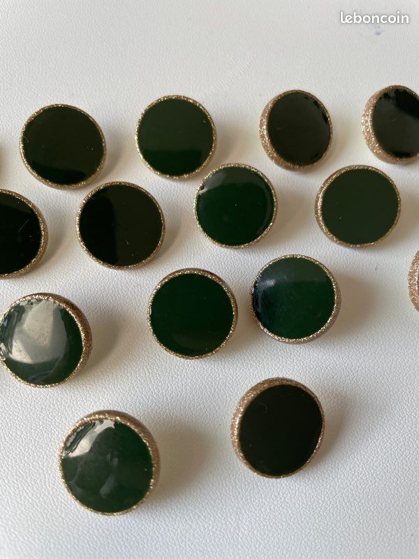 17 Boutons Dot kaki à paillettes dorées - 18mm - Maison Fauve (image 2)
