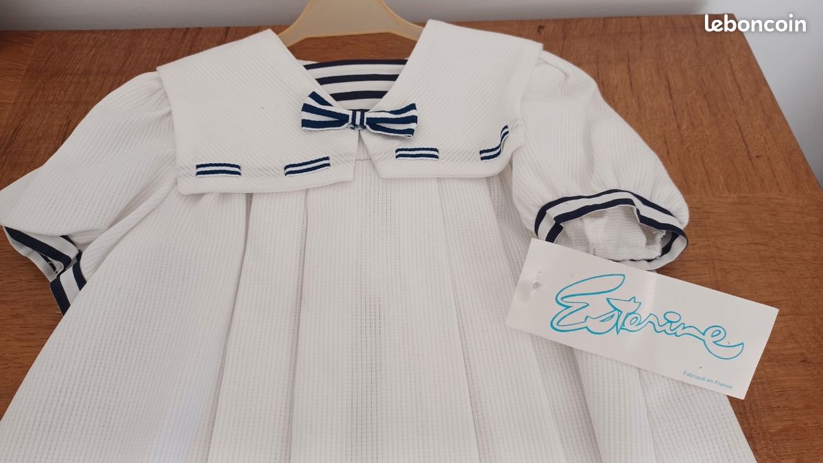 Robe Vintage Pour Bébé Fille - Taille 12 Mois - Bleu - Longueur 40 Cm - Occasion Très Bon état