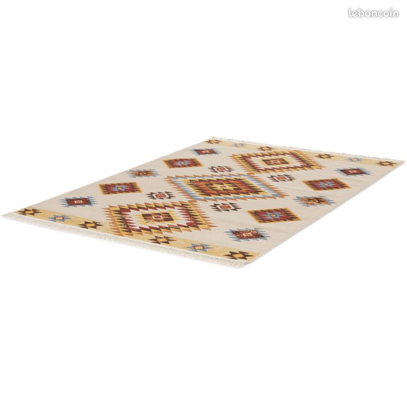 Tapis plat ethnique avec franges Dayton Beige 120x170 (image 3)
