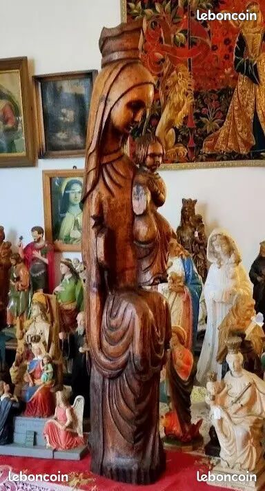 Sculpture Madone Avec L'enfant Jésus - En Pierre Artificielle, Hauteur Environ 21 Cm, Vierge Marie