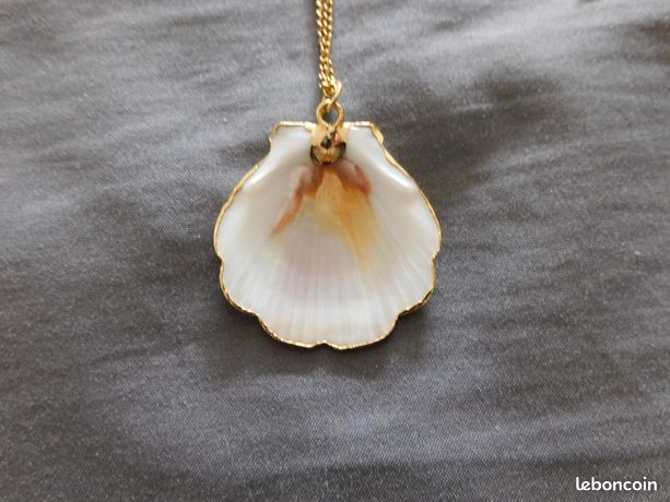 Collier Pendentif Coquillage Saint-Jacques Plaqué Or - Bijou Femme Vintage - Longueur 46-50 Cm