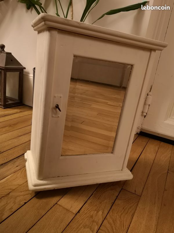 Petite armoire de toilette avec miroir ancienne en bois (image 2)
