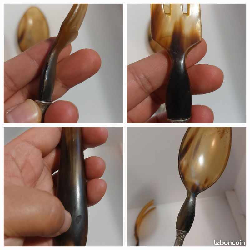 couverts à salade grande cuillère + fourchette ancien, métal argenté