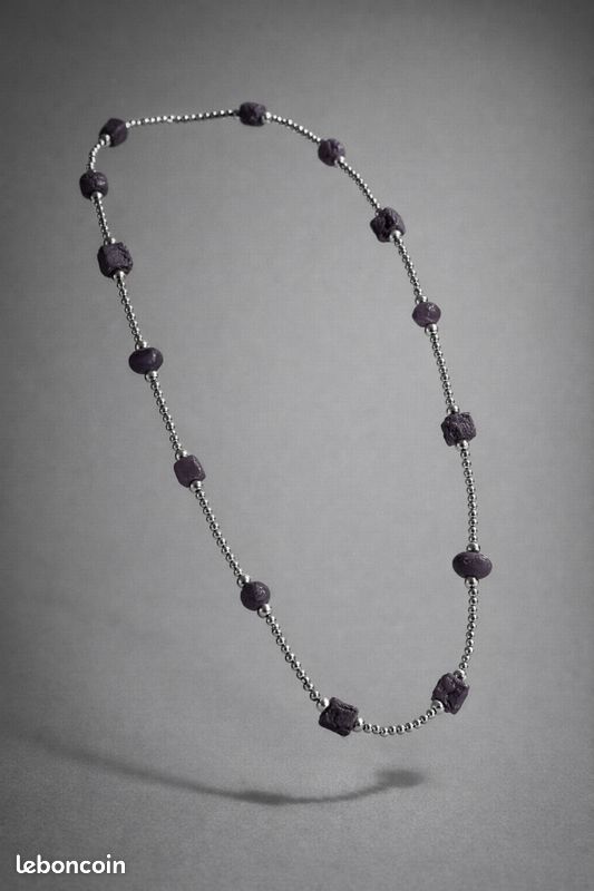 Collier Vintage Perles Violettes Et Noires - Bijou Rétro Occasion