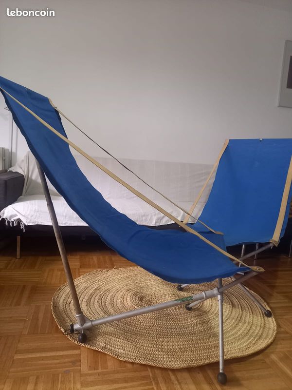 Paire de Sièges transamac bleu démontable année 1955 par Chantazur Lafuma (image 3)