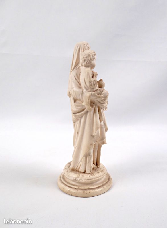 Statue Vierge à l'Enfant en plâtre d'art artisanat religieux début XXe - l'Antochine (image 6)