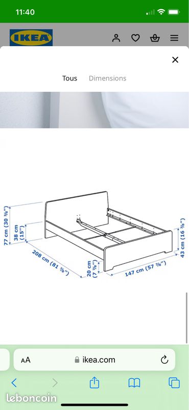 Lit double IKEA complet cadre+sommier+matelas (image 5)