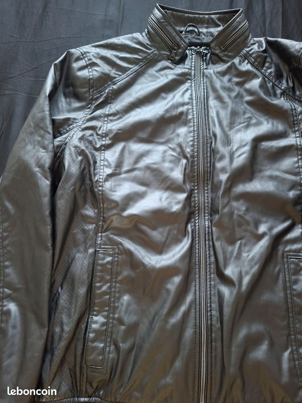 Veste Celio homme XXL simili cuir noir – style motard (image 4)
