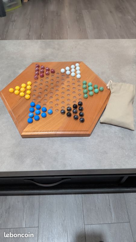 Jeu De Dames Chinoises Hexagonal En Bois – 36 Mois+, Perles De Verre, Coloré, Activité Parent-enfant